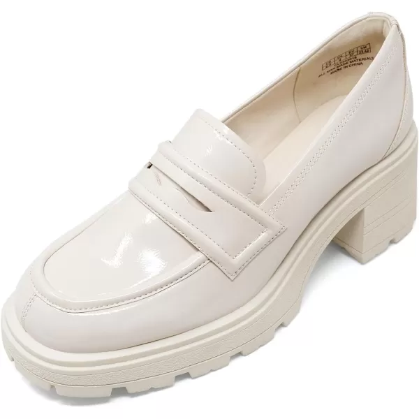 JENN ARDOR Chunky Block Heel Loafers for Women Closed Round Toe Platform Pumps Slip On Dress Shoes Wedding Party Office Lady ShoesNaturalpu
