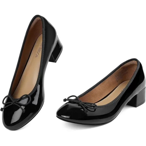 JENN ARDOR Chunky Block Low Heels Bow Round Closed Toe Comfort Work Casual SlipOn Bridal Wedding Guest Dress Sexy Prom Pumps Shoes for WomenBlackpu