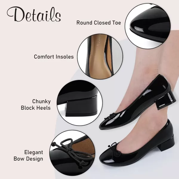 JENN ARDOR Chunky Block Low Heels Bow Round Closed Toe Comfort Work Casual SlipOn Bridal Wedding Guest Dress Sexy Prom Pumps Shoes for WomenBlackpu