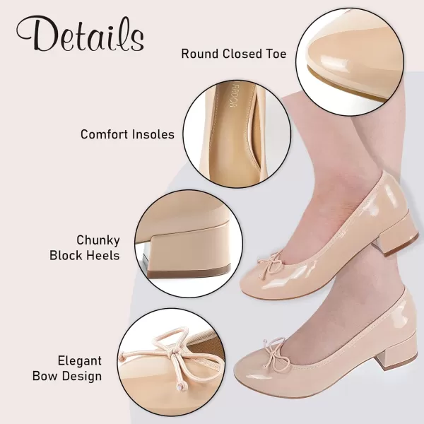 JENN ARDOR Chunky Block Low Heels Bow Round Closed Toe Comfort Work Casual SlipOn Bridal Wedding Guest Dress Sexy Prom Pumps Shoes for WomenNudepu