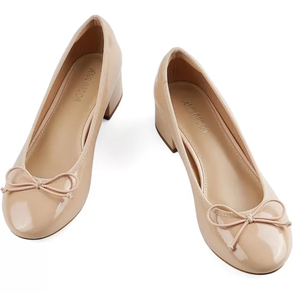 JENN ARDOR Chunky Block Low Heels Bow Round Closed Toe Comfort Work Casual SlipOn Bridal Wedding Guest Dress Sexy Prom Pumps Shoes for WomenNudepu