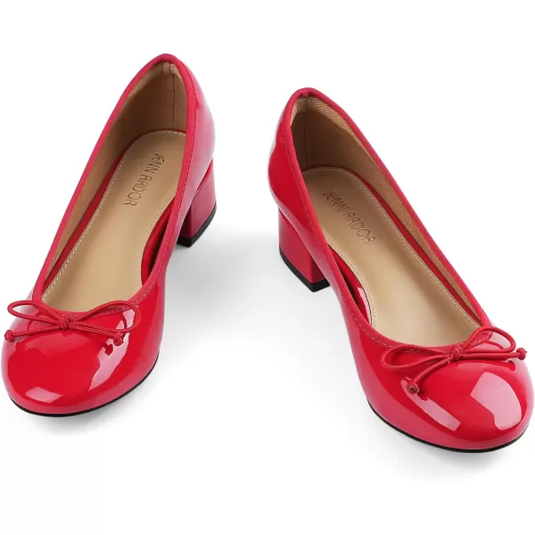 JENN ARDOR Chunky Block Low Heels Bow Round Closed Toe Comfort Work Casual SlipOn Bridal Wedding Guest Dress Sexy Prom Pumps Shoes for WomenRedpu