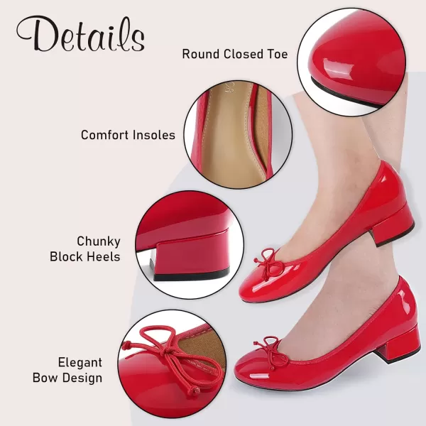 JENN ARDOR Chunky Block Low Heels Bow Round Closed Toe Comfort Work Casual SlipOn Bridal Wedding Guest Dress Sexy Prom Pumps Shoes for WomenRedpu