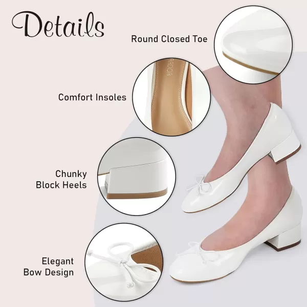 JENN ARDOR Chunky Block Low Heels Bow Round Closed Toe Comfort Work Casual SlipOn Bridal Wedding Guest Dress Sexy Prom Pumps Shoes for WomenWhitepu