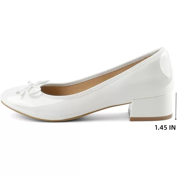 JENN ARDOR Chunky Block Low Heels Bow Round Closed Toe Comfort Work Casual SlipOn Bridal Wedding Guest Dress Sexy Prom Pumps Shoes for WomenWhitepu