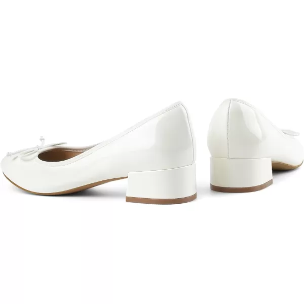 JENN ARDOR Chunky Block Low Heels Bow Round Closed Toe Comfort Work Casual SlipOn Bridal Wedding Guest Dress Sexy Prom Pumps Shoes for WomenWhitepu