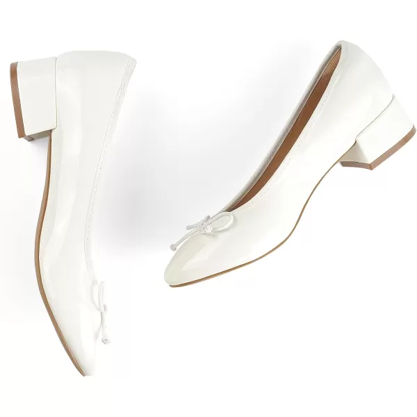 JENN ARDOR Chunky Block Low Heels Bow Round Closed Toe Comfort Work Casual SlipOn Bridal Wedding Guest Dress Sexy Prom Pumps Shoes for WomenWhitepu