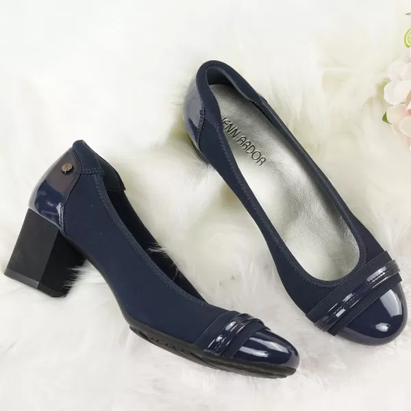 JENN ARDOR Chunky Block Pumps for Women Slip On Low Heel Closed Round Toe Dress Shoes Classic Mid Square Shoes Wedding Party Office Lady Shoes 2 inchNavy 1