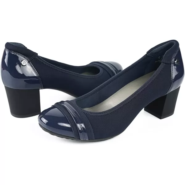 JENN ARDOR Chunky Block Pumps for Women Slip On Low Heel Closed Round Toe Dress Shoes Classic Mid Square Shoes Wedding Party Office Lady Shoes 2 inchNavy 1