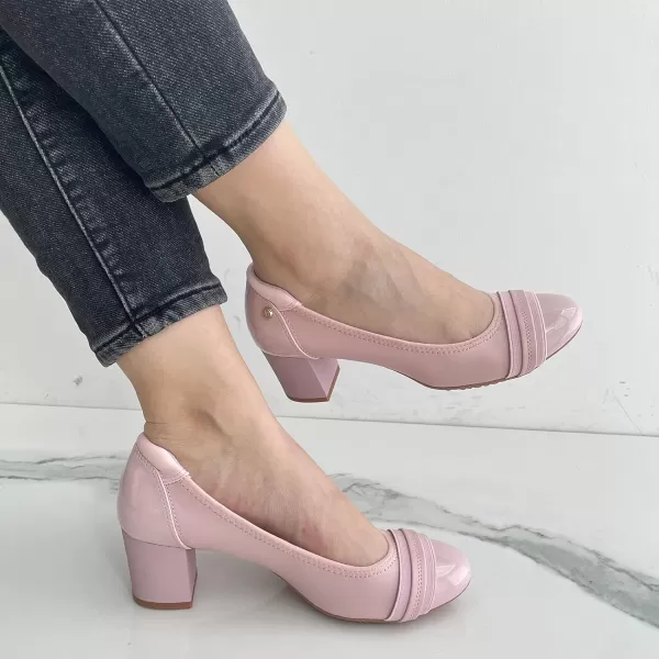 JENN ARDOR Chunky Block Pumps for Women Slip On Low Heel Closed Round Toe Dress Shoes Classic Mid Square Shoes Wedding Party Office Lady Shoes 2 inchPink