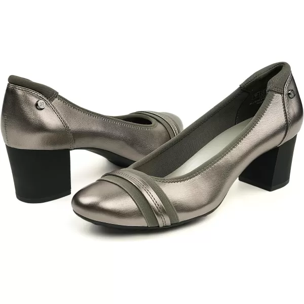 JENN ARDOR Chunky Block Pumps for Women Slip On Low Heel Closed Round Toe Dress Shoes Classic Mid Square Shoes Wedding Party Office Lady Shoes 2 inchPewter