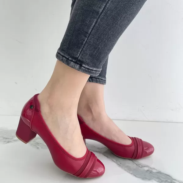 JENN ARDOR Chunky Block Pumps for Women Slip On Low Heel Closed Round Toe Dress Shoes Classic Mid Square Shoes Wedding Party Office Lady Shoes 2 inchRed