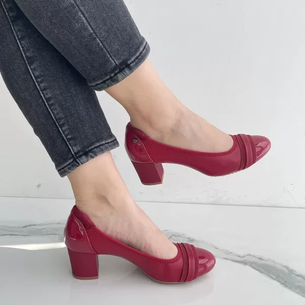 JENN ARDOR Chunky Block Pumps for Women Slip On Low Heel Closed Round Toe Dress Shoes Classic Mid Square Shoes Wedding Party Office Lady Shoes 2 inchRed