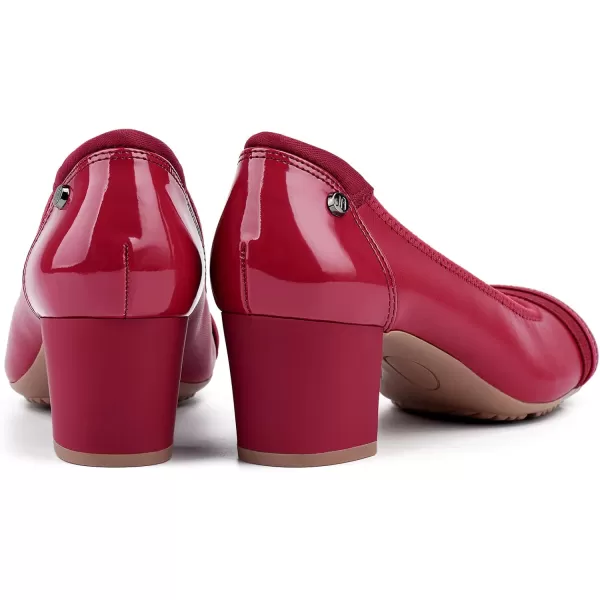 JENN ARDOR Chunky Block Pumps for Women Slip On Low Heel Closed Round Toe Dress Shoes Classic Mid Square Shoes Wedding Party Office Lady Shoes 2 inchRed
