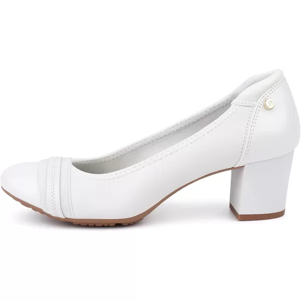 JENN ARDOR Chunky Block Pumps for Women Slip On Low Heel Closed Round Toe Dress Shoes Classic Mid Square Shoes Wedding Party Office Lady Shoes 2 inchWhite