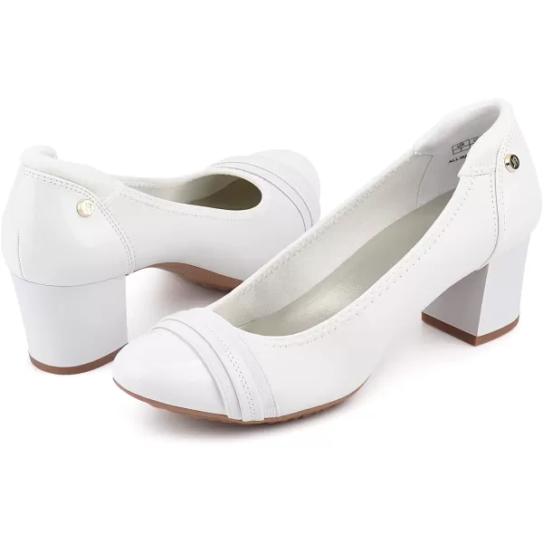 JENN ARDOR Chunky Block Pumps for Women Slip On Low Heel Closed Round Toe Dress Shoes Classic Mid Square Shoes Wedding Party Office Lady Shoes 2 inchWhite