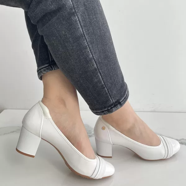 JENN ARDOR Chunky Block Pumps for Women Slip On Low Heel Closed Round Toe Dress Shoes Classic Mid Square Shoes Wedding Party Office Lady Shoes 2 inchWhite