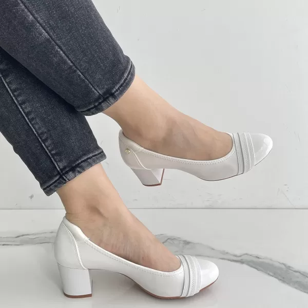 JENN ARDOR Chunky Block Pumps for Women Slip On Low Heel Closed Round Toe Dress Shoes Classic Mid Square Shoes Wedding Party Office Lady Shoes 2 inchWhite