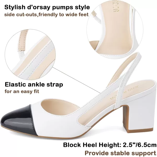 JENN ARDOR Closed Toe Chunky Heels Slingback Pumps Block Dress Shoes Women Comfort Classic Splicing Pointy Cap Toe Low Heels Sandals 25 inch for WeddingWhite