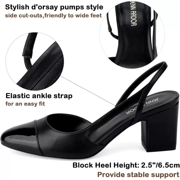 JENN ARDOR Closed Toe Chunky Heels Slingback Pumps Block Dress Shoes Women Comfort Classic Splicing Pointy Cap Toe Low Heels Sandals 25 inch for WeddingBlack
