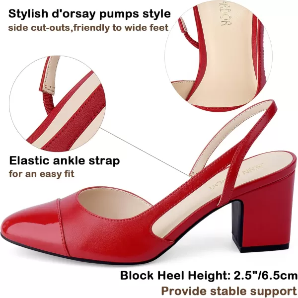 JENN ARDOR Closed Toe Chunky Heels Slingback Pumps Block Dress Shoes Women Comfort Classic Splicing Pointy Cap Toe Low Heels Sandals 25 inch for WeddingRed