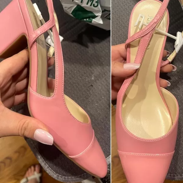 JENN ARDOR Closed Toe Chunky Heels Slingback Pumps Block Dress Shoes Women Comfort Classic Splicing Pointy Cap Toe Low Heels Sandals 25 inch for WeddingPink