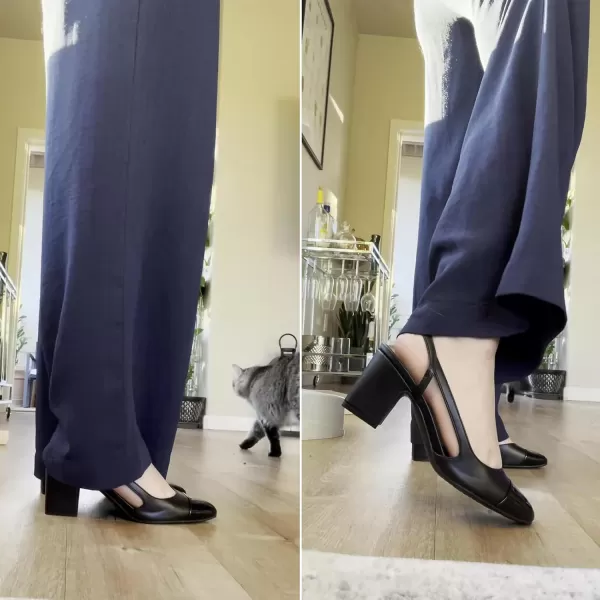 JENN ARDOR Closed Toe Chunky Heels Slingback Pumps Block Dress Shoes Women Comfort Classic Splicing Pointy Cap Toe Low Heels Sandals 25 inch for WeddingBlack