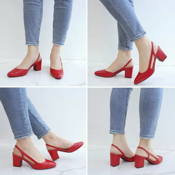 JENN ARDOR Closed Toe Chunky Heels Slingback Pumps Block Dress Shoes Women Comfort Classic Splicing Pointy Cap Toe Low Heels Sandals 25 inch for WeddingRed