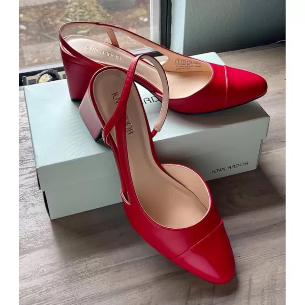 JENN ARDOR Closed Toe Chunky Heels Slingback Pumps Block Dress Shoes Women Comfort Classic Splicing Pointy Cap Toe Low Heels Sandals 25 inch for WeddingRed