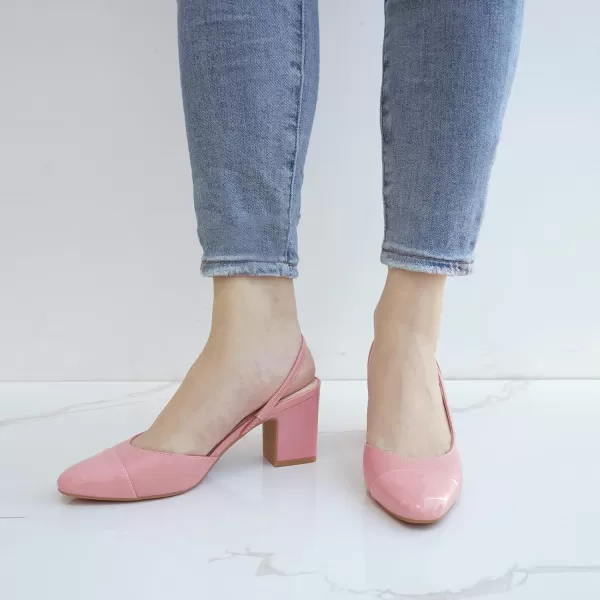 JENN ARDOR Closed Toe Chunky Heels Slingback Pumps Block Dress Shoes Women Comfort Classic Splicing Pointy Cap Toe Low Heels Sandals 25 inch for WeddingPink
