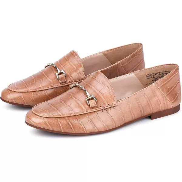 JENN ARDOR Loafers for Women Flats Shoes Womens Penny Loafers Slip On Pointed Toe Comfortable Office Work Driving Flats Fashion Dress Shoes for WomenCamel Croc