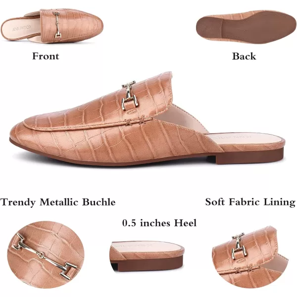 JENN ARDOR Mules for Women Slip On Flats Backless Loafers Slippers Closed Pointed Toe Slides Metal Chain Flats Low Heel Work Mules Casual Walking ShoesCamel Croc Mules