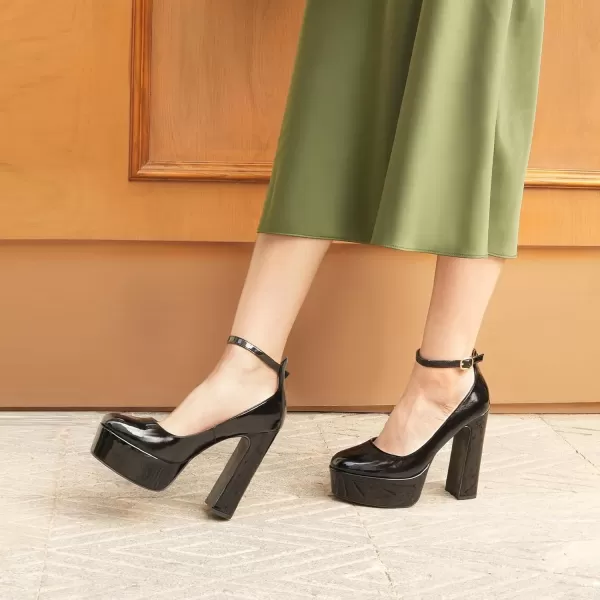 JENN ARDOR Platform Heels for Women Chunky Heel Closed Toe High Heels Block Heel Ankle StrapBlackPu