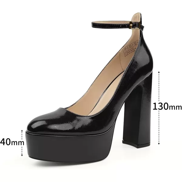 JENN ARDOR Platform Heels for Women Chunky Heel Closed Toe High Heels Block Heel Ankle StrapBlackPu