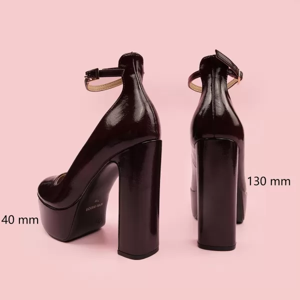 JENN ARDOR Platform Heels for Women Chunky Heel Closed Toe High Heels Block Heel Ankle StrapBordeaux RedPu