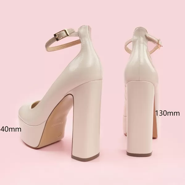 JENN ARDOR Platform Heels for Women Chunky Heel Closed Toe High Heels Block Heel Ankle StrapNudePu
