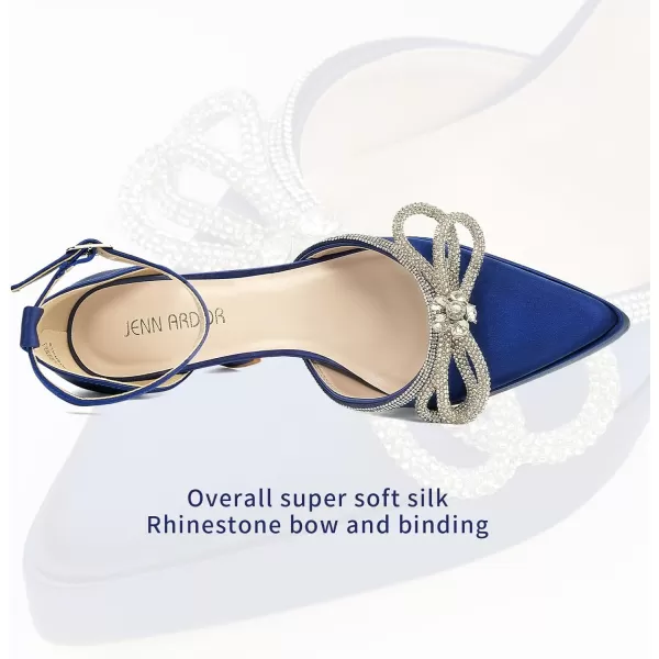 JENN ARDOR Platform Heels for Women Rhinestone Sparkly Bow High Heels Closed Pointed Toe Stilettos Ankle Buckle Strap Pumps Wedding Party Prom Dress ShoesDeep Blue  Super Soft Silk
