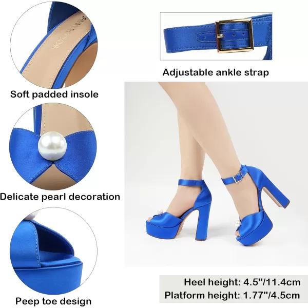 JENN ARDOR Platform High Heels for Women Sexy Peep Toe Chunky Heels Comfortable 45inch Block Heeled Sandals Pumps Ankle Strap Wedding Party Evening Dress ShoesRoyal Blue