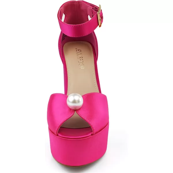 JENN ARDOR Platform High Heels for Women Sexy Peep Toe Chunky Heels Comfortable 45inch Block Heeled Sandals Pumps Ankle Strap Wedding Party Evening Dress ShoesHot Pink