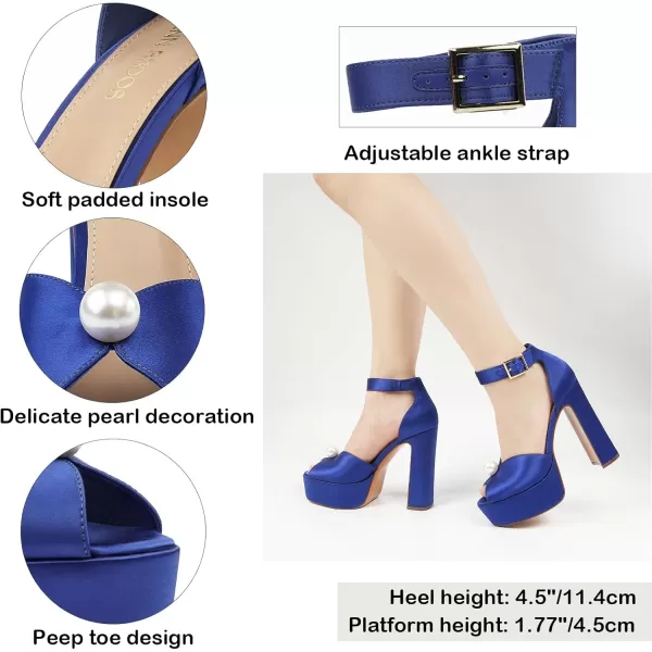 JENN ARDOR Platform High Heels for Women Sexy Peep Toe Chunky Heels Comfortable 45inch Block Heeled Sandals Pumps Ankle Strap Wedding Party Evening Dress ShoesDark Blue