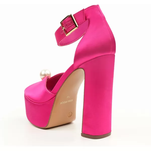 JENN ARDOR Platform High Heels for Women Sexy Peep Toe Chunky Heels Comfortable 45inch Block Heeled Sandals Pumps Ankle Strap Wedding Party Evening Dress ShoesHot Pink