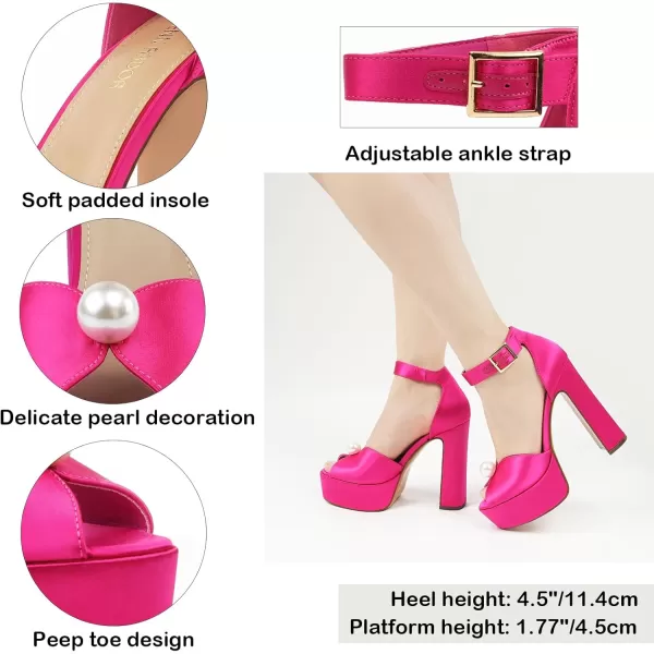JENN ARDOR Platform High Heels for Women Sexy Peep Toe Chunky Heels Comfortable 45inch Block Heeled Sandals Pumps Ankle Strap Wedding Party Evening Dress ShoesHot Pink