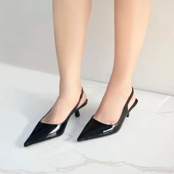 JENN ARDOR Slingback Heels for Women Low Heels Dress Shoes Kitten Pumps Dressy Heeled Sandals Wide Width Fashion Casual ShoesBlackPu
