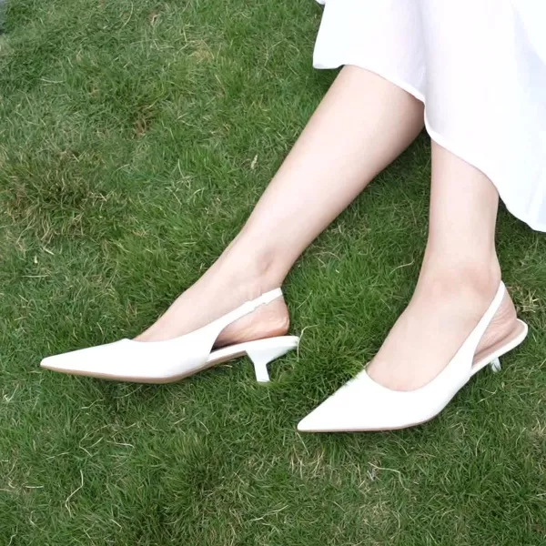 JENN ARDOR Slingback Heels for Women Low Heels Dress Shoes Kitten Pumps Dressy Heeled Sandals Wide Width Fashion Casual ShoesCream WhitePu
