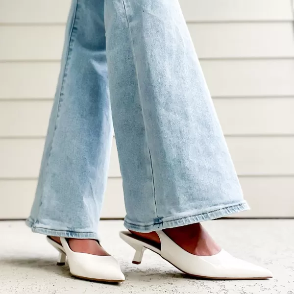 JENN ARDOR Slingback Heels for Women Low Heels Dress Shoes Kitten Pumps Dressy Heeled Sandals Wide Width Fashion Casual ShoesCream WhitePu