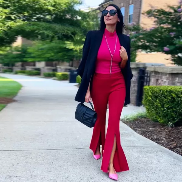JENN ARDOR Slingback Heels for Women Low Heels Dress Shoes Kitten Pumps Dressy Heeled Sandals Wide Width Fashion Casual ShoesHot PinkPu