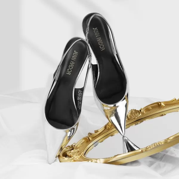 JENN ARDOR Slingback Heels for Women Low Heels Dress Shoes Kitten Pumps Dressy Heeled Sandals Wide Width Fashion Casual ShoesMetallic Silver