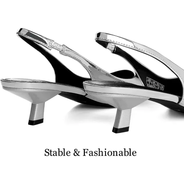 JENN ARDOR Slingback Heels for Women Low Heels Dress Shoes Kitten Pumps Dressy Heeled Sandals Wide Width Fashion Casual ShoesMetallic Silver