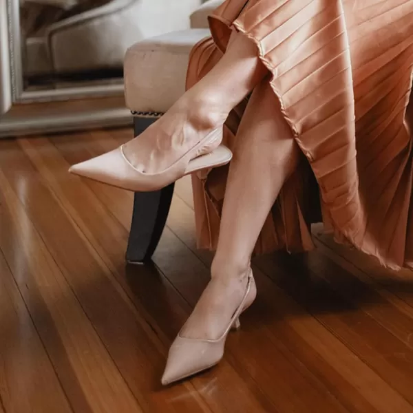 JENN ARDOR Slingback Heels for Women Low Heels Dress Shoes Kitten Pumps Dressy Heeled Sandals Wide Width Fashion Casual ShoesNudePu