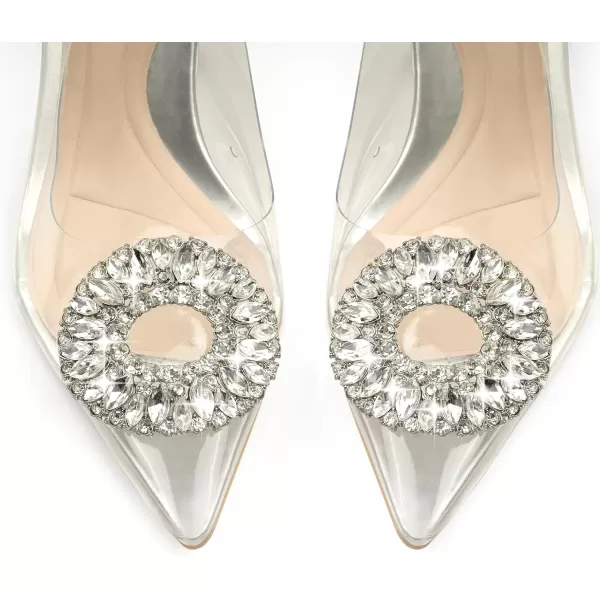 JENN ARDOR Slingback Pumps Pointed Closed Toe Transparent Heels with Rhinestones Comfortable Clear Stiletto Strappy High Heeled Sandals Wedding Dress Shoes for WomenSliver